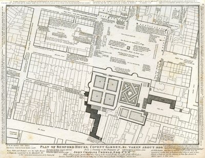 Plan of Bedford House and Garden in Covent Garden Drawn Around 1690, with Subsequent Annotations by Charles John Crowle